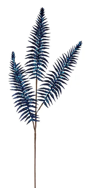 35"L GLITTER/SEQUIN FERN SPRAY - NAVY BLUE/ROYAL BLUE - XS2598RR