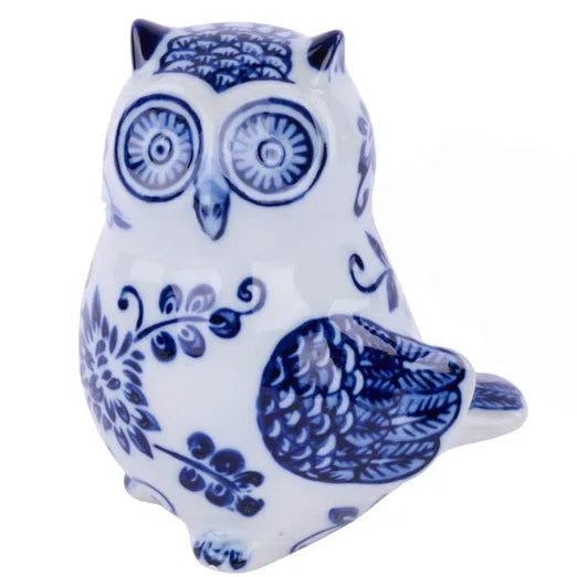 4"HX3.25"LX2.75"W PORCELAIN OWL - BLUE/WHITE - CF244730