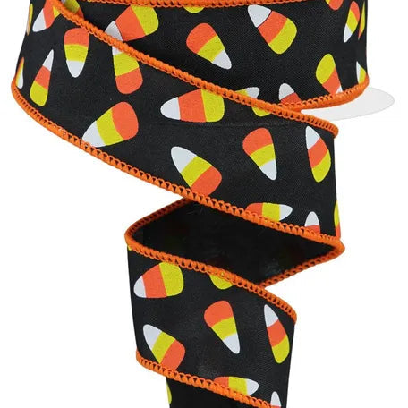 1.5"X10YD MINI CANDY CORN - BLACK/WHITE/YELLOW/ORANGE - RGC199702