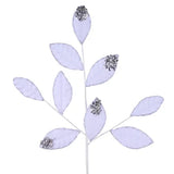 27"L VELVET/GLITTER MAGNOLIA LEAF SPRAY X9 - WHITE/SILVER - XS255230