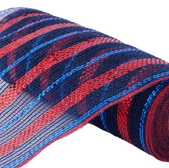 10.25"X10YD POLY/FAUX JUTE/METALLIC MESH - NAVY BLUE/ROYAL BLUE/RED - RY8020HR
