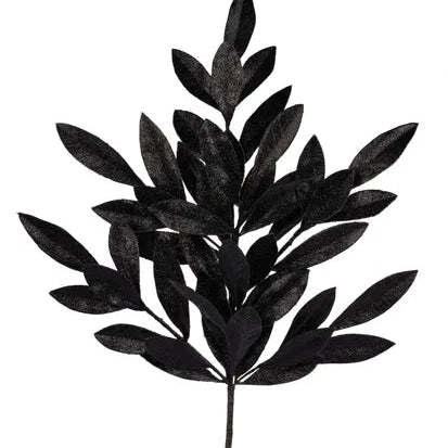 23"L GLITTER BAY LEAF SPRAY - BLACK - XS237002