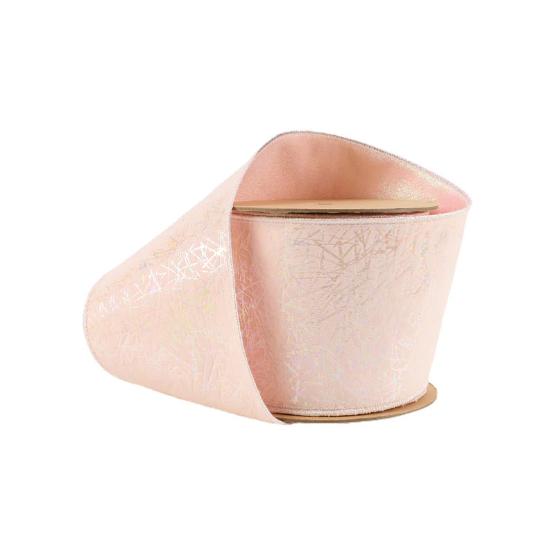 4"X10YD WIRED RIBBON - LIGHT PINK IRIDESCENT SCRIBBLES - LARIBBON - 4437W-117-100E