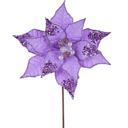 22"L X 10.5"DIA GLITTER/SEQUIN POINSETTIA - LAVENDER - XS424913