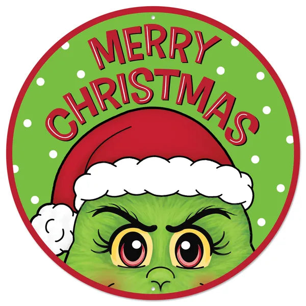 12"DIA MERRY CHRISTMAS/FURRY ELF SIGN - RED/GREEN - MD1498