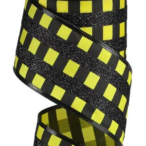 2.5"X10YD GLITTER STRIPES ON SATIN - BLACK/YELLOW - RG882529