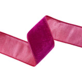 2 1/2"X5YD WIRED PREMIUM VELVET RIBBON - HOT PINK WITH PINK DUPIONI BACKING - LARIBBON - 7049W-185-63C
