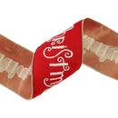 4"X5YD WIRED RIBBON - MERRY CHRISTMAS EMBROIDERED ON RED CANVAS W TISSUE BACKING - LA RIBBON - 6502W-250-100C