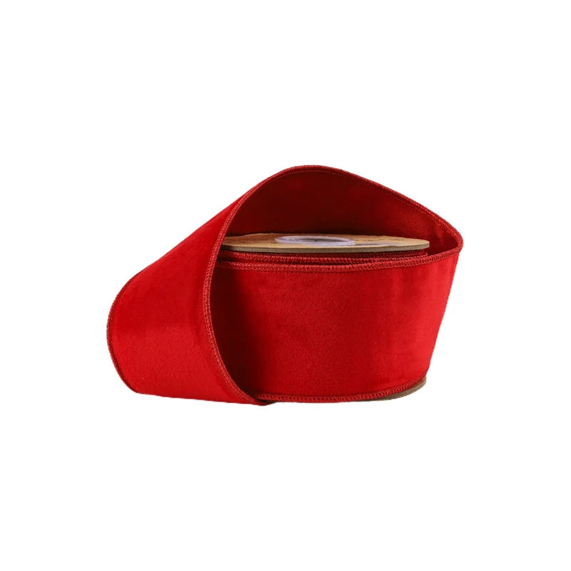 2.5"X10YD WIRED COZY VELVET RIBBON - RED W/DOUBLE FUSED METALLIC RED DUPIONI - 7070W-250-63E