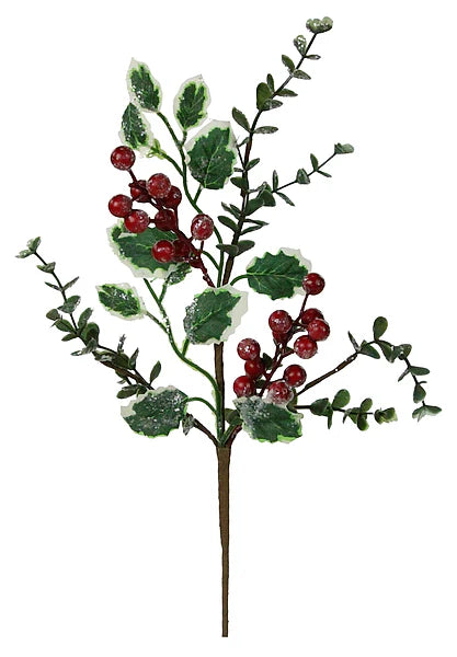 13"L HOLLY/BERRIES/SNOW PICK - GREEN/RED/BROWN - XX8537