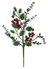 13"L HOLLY/BERRIES/SNOW PICK - GREEN/RED/BROWN - XX8537