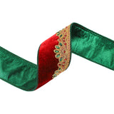 2 1/2"X5YD WIRED PREMIUM VELVET RIBBON - GOLD SCALLOP JEWEL TRIM - LA RIBBON - 7053W-250-63C