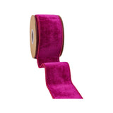 2 1/2"X5YD WIRED PREMIUM VELVET RIBBON - HOT PINK WITH PINK DUPIONI BACKING - LARIBBON - 7049W-185-63C