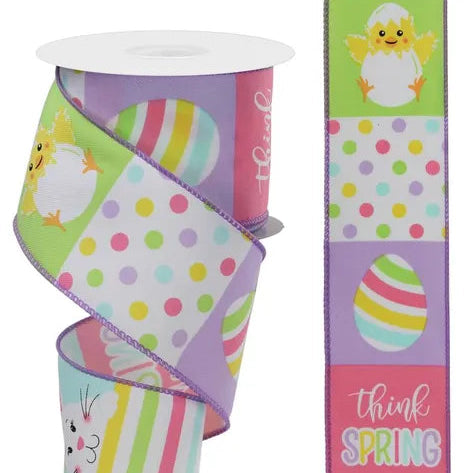 2.5"X10YD SPRING BUNNY/CHICK BLOCK - WHITE/SPRING MULTI - RGE1089