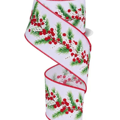 2.5"X10YD BERRIES AND PINE - WHITE/RED/GREEN/BROWN - RGF1377W7