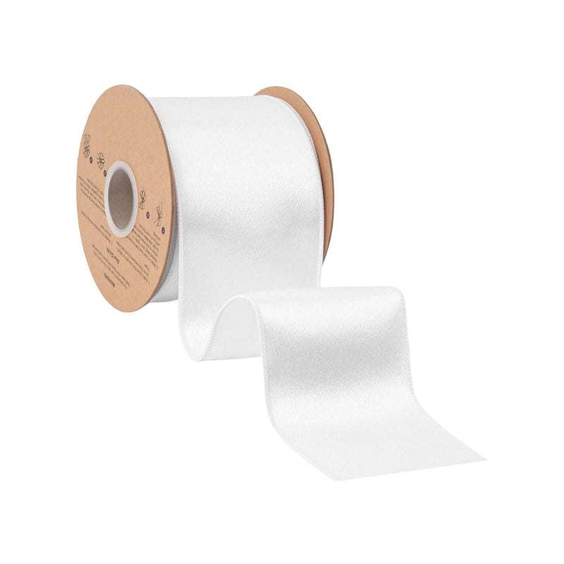 4"X10YD WIRED SHIMMER SATIN RIBBON - WHITE W/ WHITE BACKING - 2300W-029-100E