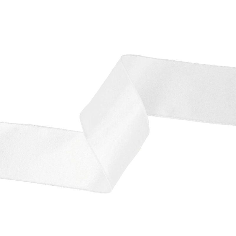 4"X10YD WIRED SHIMMER SATIN RIBBON - WHITE W/ WHITE BACKING - 2300W-029-100E