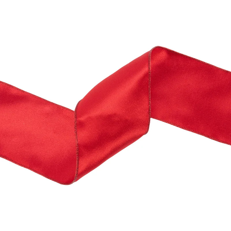 4"X10YD WIRED SHIMMER SATIN RIBBON - RED WITH RED BACKING - 2300W-250-100E