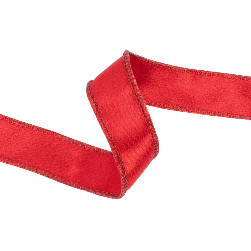 1"X10YD WIRED SHIMMER SATIN RIBBON - RED WITH RED BACKING - LARIBBON - 2300W-250-25E