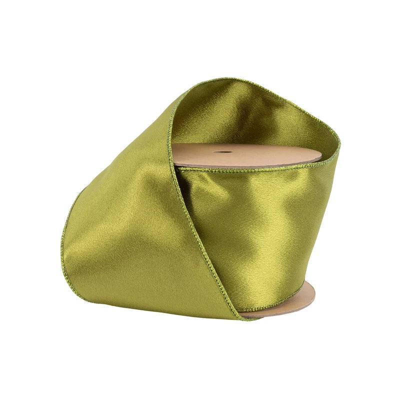 4"x10YD WIRED SHIMMER SATIN RIBBON - MOSS WITH MOSS BACKING - 2300W-570-100E
