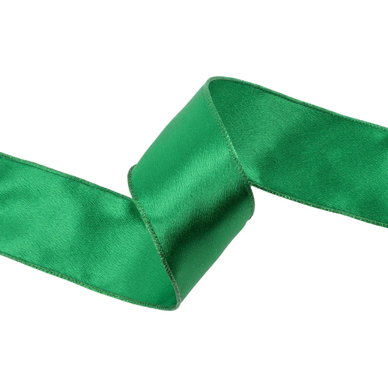 2 1/2"x10YD WIRED SHIMMER SATIN RIBBON - GREEN WITH GREEN BACKING - LARIBBON - 2300W-580-63E