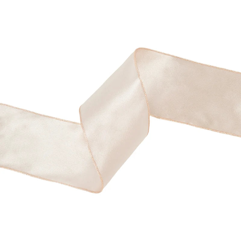 4"X10YD WIRED SHIMMER SATIN RIBBON - CHAMPAGNE W/ CHAMPAGNE BACKING - 2300W-811-100E