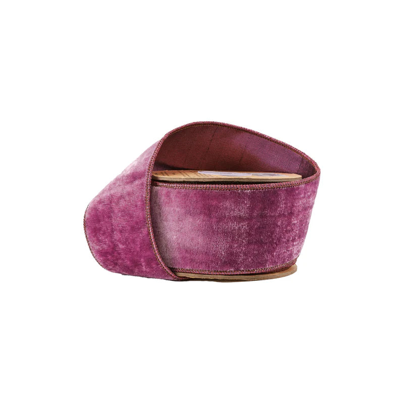 2 1/2"X5YD WIRED PREMIUM VELVET RIBBON - PURPLE W/ PURPLE METALLIC DUPIONI BACKING - LARIBBON - 7049W-473-63C