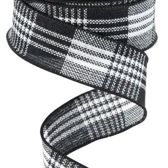 1.5"X10YD THREE STRIPE RECTANGULAR CHECK - BLACK/WHITE - RGC1857X6
