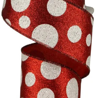 2.5"X10YD GIANT POLKA DOTS - RED/WHITE - RGA1308GA