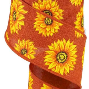 2.5"x10YD MULTI SUNFLOWERS/ROYAL BURLAP - RUST/YELLOW/ORANGE/RUST/BROWN - RG0187358