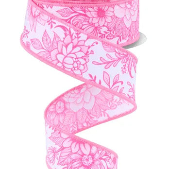 1.5"X10YD CHINOISERIE FLORALS - WHITE/MULTI PINK - RGH114527