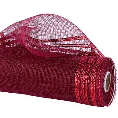 10"X10YD BORDER STRIPE METALLIC MESH - BURGUNDY W/RED FOIL - RE850261