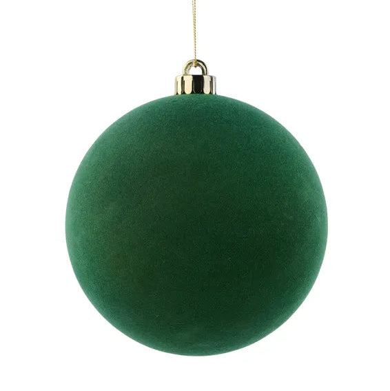 150MM SMOOTH FLOCKED BALL ORNAMENT - EMERALD GREEN - XH115006