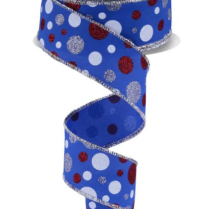 1.5"X10YD MULTI POLKA DOT - ROYAL BLUE/SILVER/WHITE/RED - RGF186425