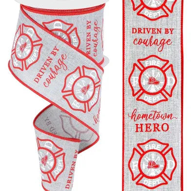 2.5"X10YD FIREFIGHTER BADGE ON ROYAL - LIGHT GREY/RED/WHITE - RGC129010