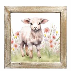 8"SQ EASTER ANIMAL WOOD SIGN - LAMB - HE121699