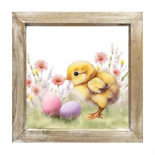 8"SQ EASTER ANIMAL WOOD SIGN - CHICK - HE121699