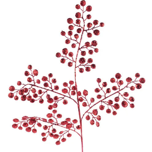 33"L GLITTER ROUND LEAF SPRAY - RED - XS226724