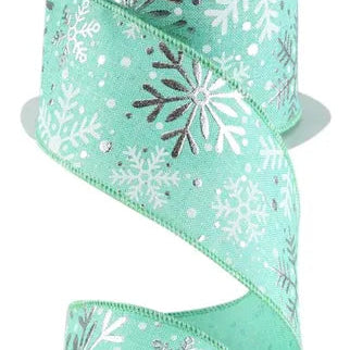 2.5"X10YD MULTI SNOWFLAKES/ROYAL BURLAP - DARK MINT/SILVER - RGE1030A6