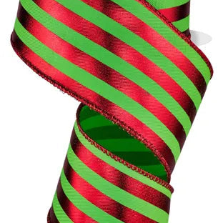 2.5"X10YD METALLIC VERTICAL STRIPES - LIME GREEN/RED - RGE1432W1