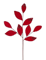 27"L VELVET/GLITTER MAGNOLIA LEAF SPRAY X9 - RED - XS255224