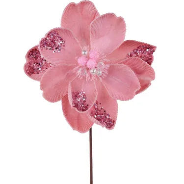 26"L X 8.5"DIA GLITTER/SEQUIN/BEAD MAGNOLIA - PINK - XS766922