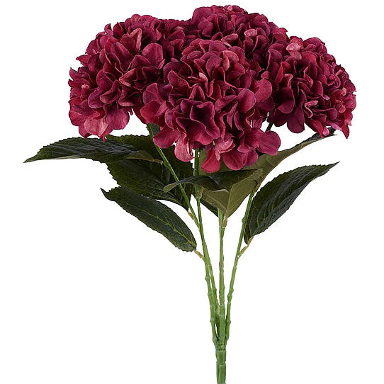 18.5"L FABRIC HYDRANGEA BUSH X5 - BURGUNDY - FN175505