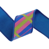 2.5"X10YD WIRED DUPIONI RIBBON - BIAS PLAID BLUE/MULTI W/ TAFFETA FUSED BACK - 9003W-352-63E