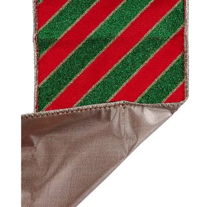 4"X10YD VELVET/GLITTER DIAGONAL STRIPE/FUSED - D'LUX - RED/EMERALD/GOLD - LX701058
