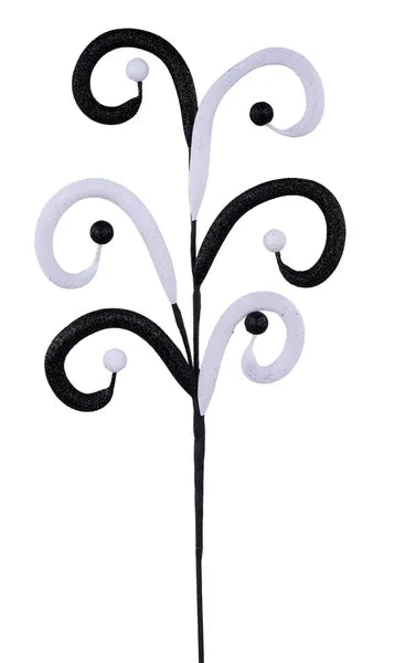 28"L GLITTER TUBING COIL/STYROFOAM BALL SPRAY - BLACK/WHITE - XS1649NE