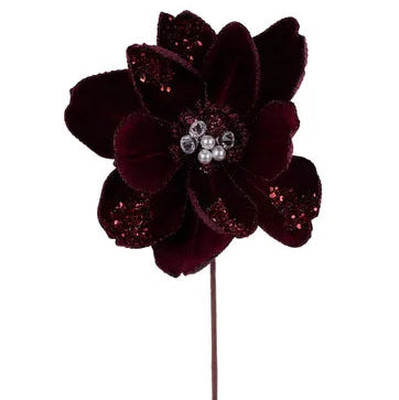 22"L X 8.5"DIA GLITTER/SEQUIN/BEAD MAGNOLIA - BURGUNDY - XS766905