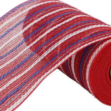 10.25"X10YD POLY/JUTE MATTE STRIPE MESH - RED/ROYAL/WHITE/ICE BLUE - RY8033CX
