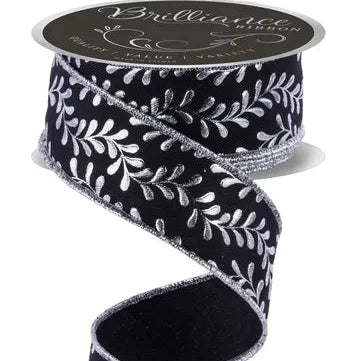 1.5"X10YD FOIL LEAF GARLAND - BLACK/SILVER - LS301502