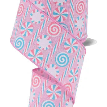 2.5"X10YD PEPPERMINT STRIPES - PINK/WHITE/LIGHT BLUE - RGH1358WT